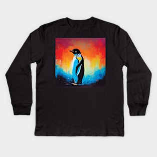 Colourful Penguin Oil Painting Kids Long Sleeve T-Shirt